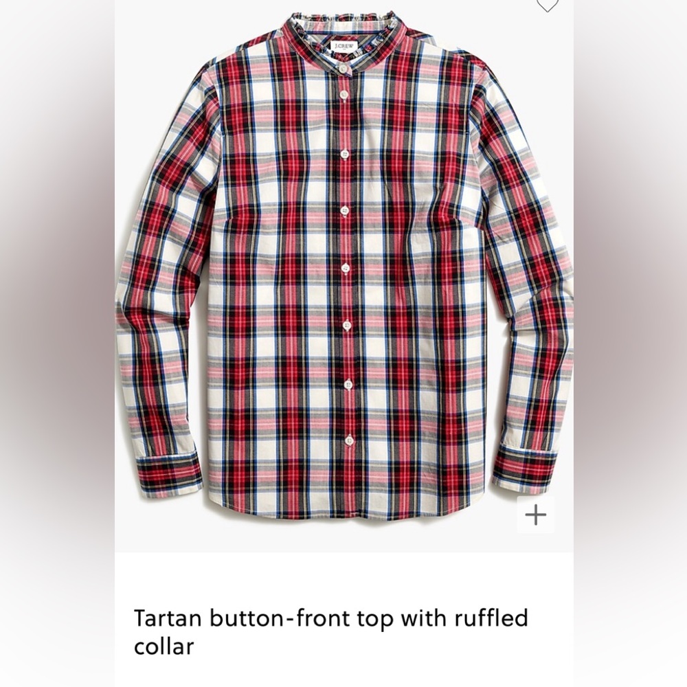 JCrew tartan button-front top with ruffled collar